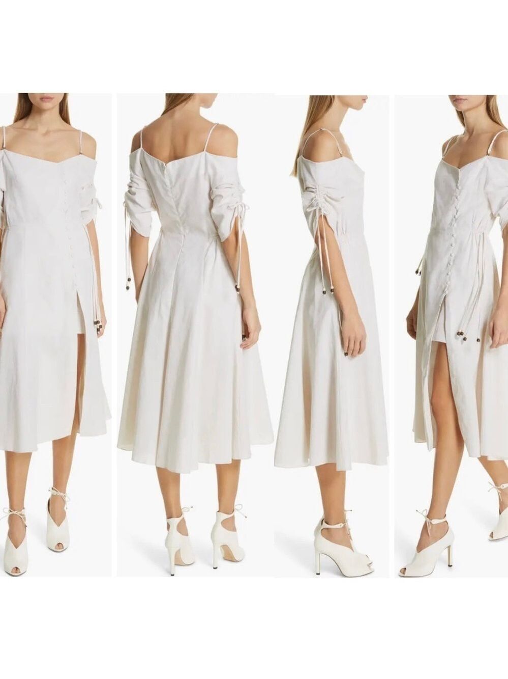 Jonathan Simkhai off the shoulder cream beige cotton and linen dress Sz XS